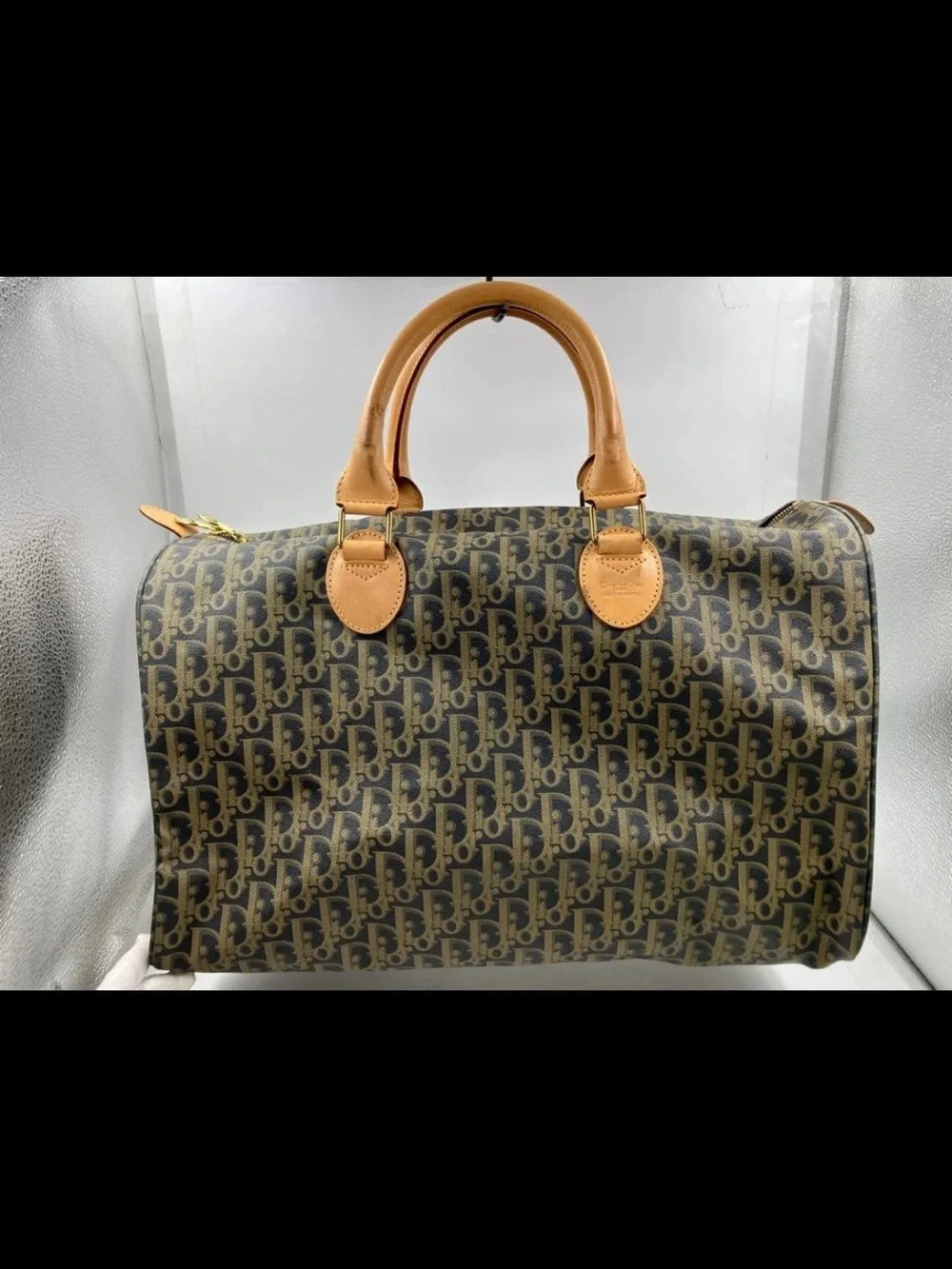 Dior Brown Monogram Satchel with Tan Leather Handles